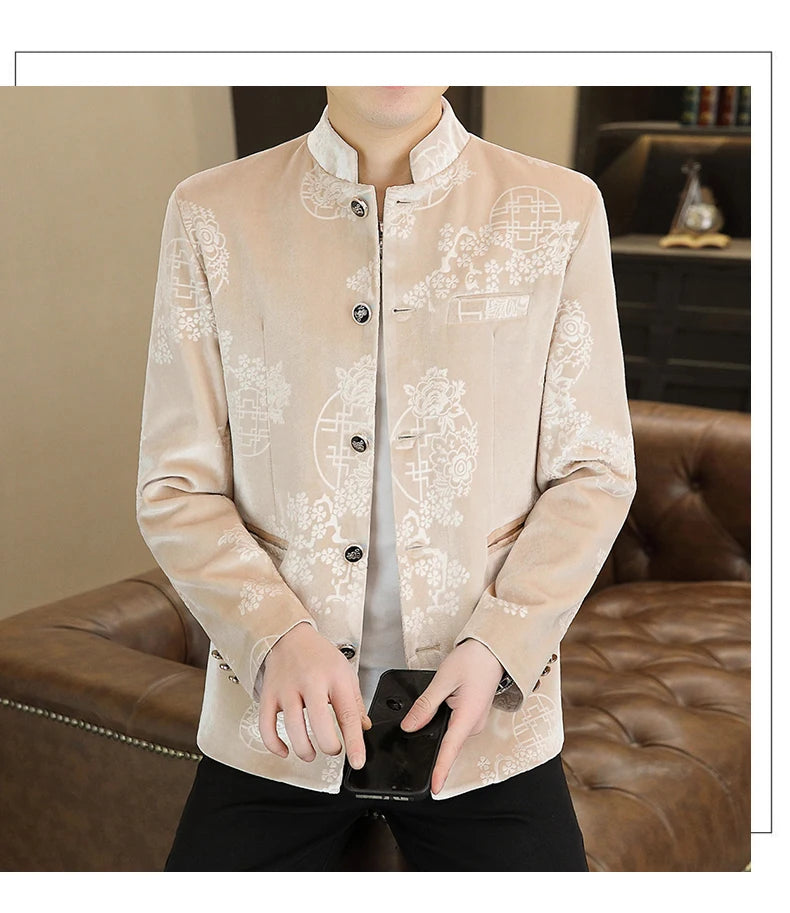 Blazer New Men's Fashion Business Gentleman Wedding English Style Banquet Chinese Jacquard Satin Outdoor Casual Slim Blazer