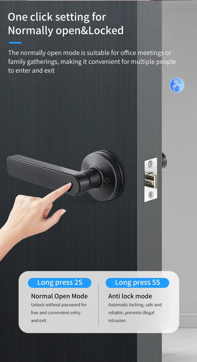 Work with Tuya App Bluetooth Smart Fingerprint Door Lock Password Mechanical Key NFC Unlocking For Wooden Door Handle Lock IP65