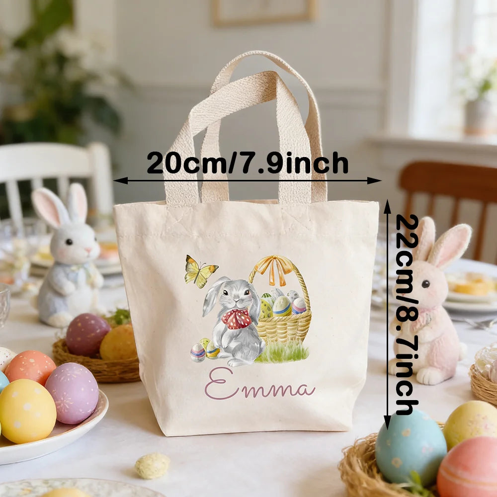Personalised Cute Bunny Mini Easter Tote Bag with Name Spring Egg Hunt Game Basket for Girls or Boys Easter Hunting Squad Supply