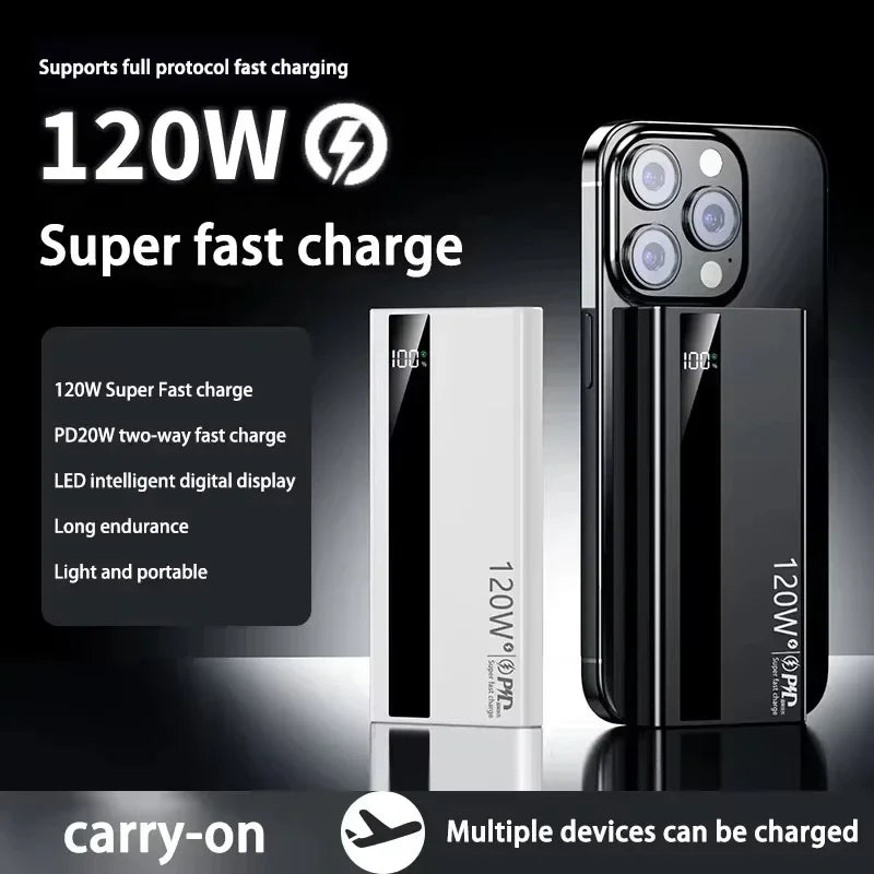 Lenovo 120W 50000mAh CCC Power Bank Super Fast Charging Ultra Capacity Portable Battery Charger LED Digital Display For IPhone