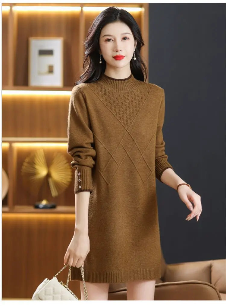 Women's Turtleneck Knitwear Top Long Sleeve Pullover Sweater Woman Clothing Fall Winter Knit Basic Blouse Wool Ladies Sweater