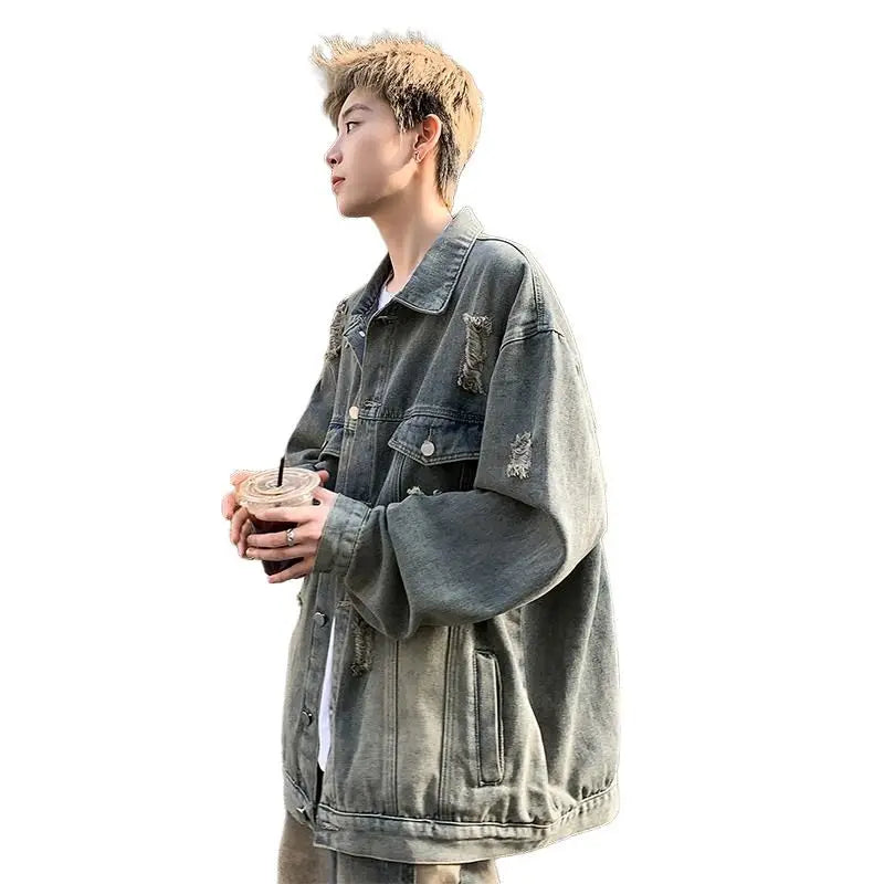 Washed Ripped Denim Jacket Men's 2026 Spring and Autumn Jacket Casual Trend