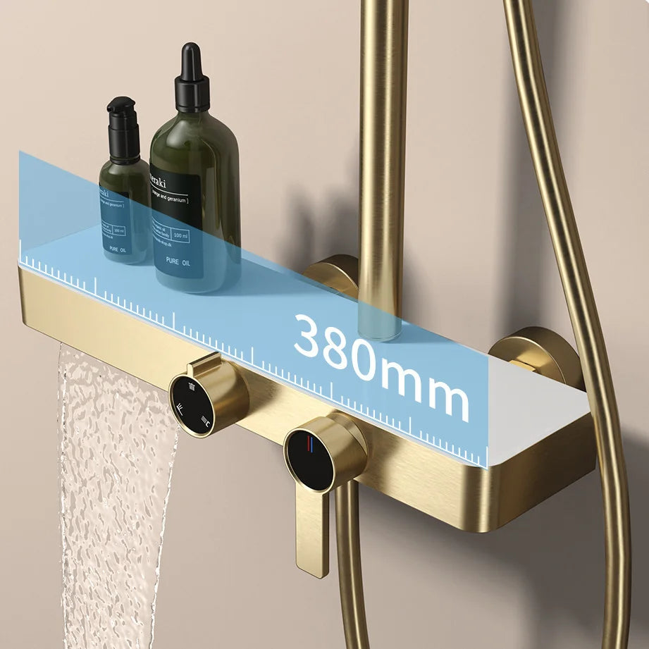 KEMAIDI Rose Gold Bathroom Shower Set Rainfall Hot And Cold Control Multifunctional Bath Shower Faucet System W/ Hand Shower
