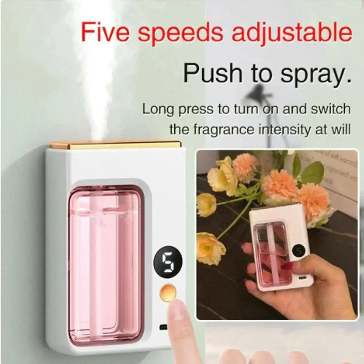 Aromatherapy Diffuser Machine with Display Wireless Wall Hanging Portable Automatic Fragrance Spray Bathroom Deodorization Air