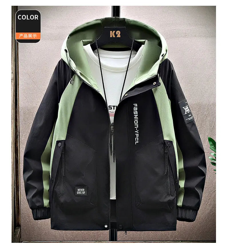 Men's High Streetwear Fashion Hooded Jackets 2026 Spring Autumn Loose Casual Coats Youth Outdoor Sports Windbreaker Top Clothing