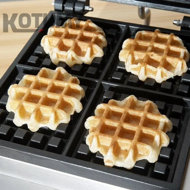 Industrial Stainless Steel Non-Stick Belgian Waffle Maker Four Grid Electric Baking Tray Heating Both Grain Processing Machinery