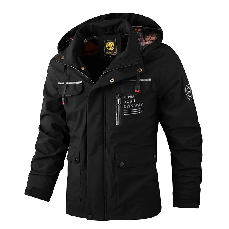 Men's Casual Jacket Parka Autumn/Winter Hooded Jacket Men's Coat Solid Color Outdoor Chic