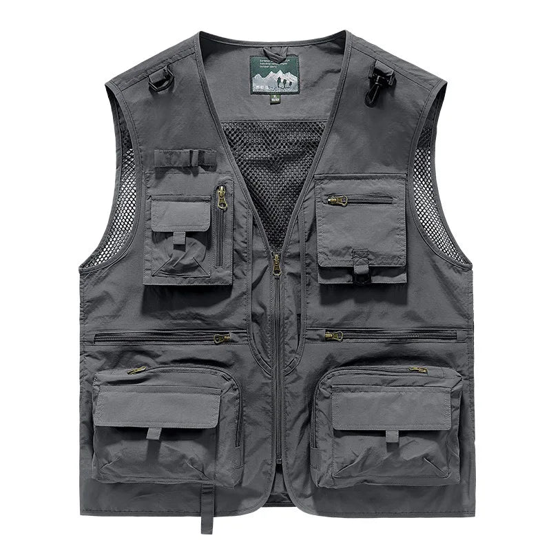 Mesh Men's Fishing Vest Multi Zip Pocket Hiking Waistcoat Male Light Thin Outdoor Sleeveless Jacket Work Summer Travel Plus Size