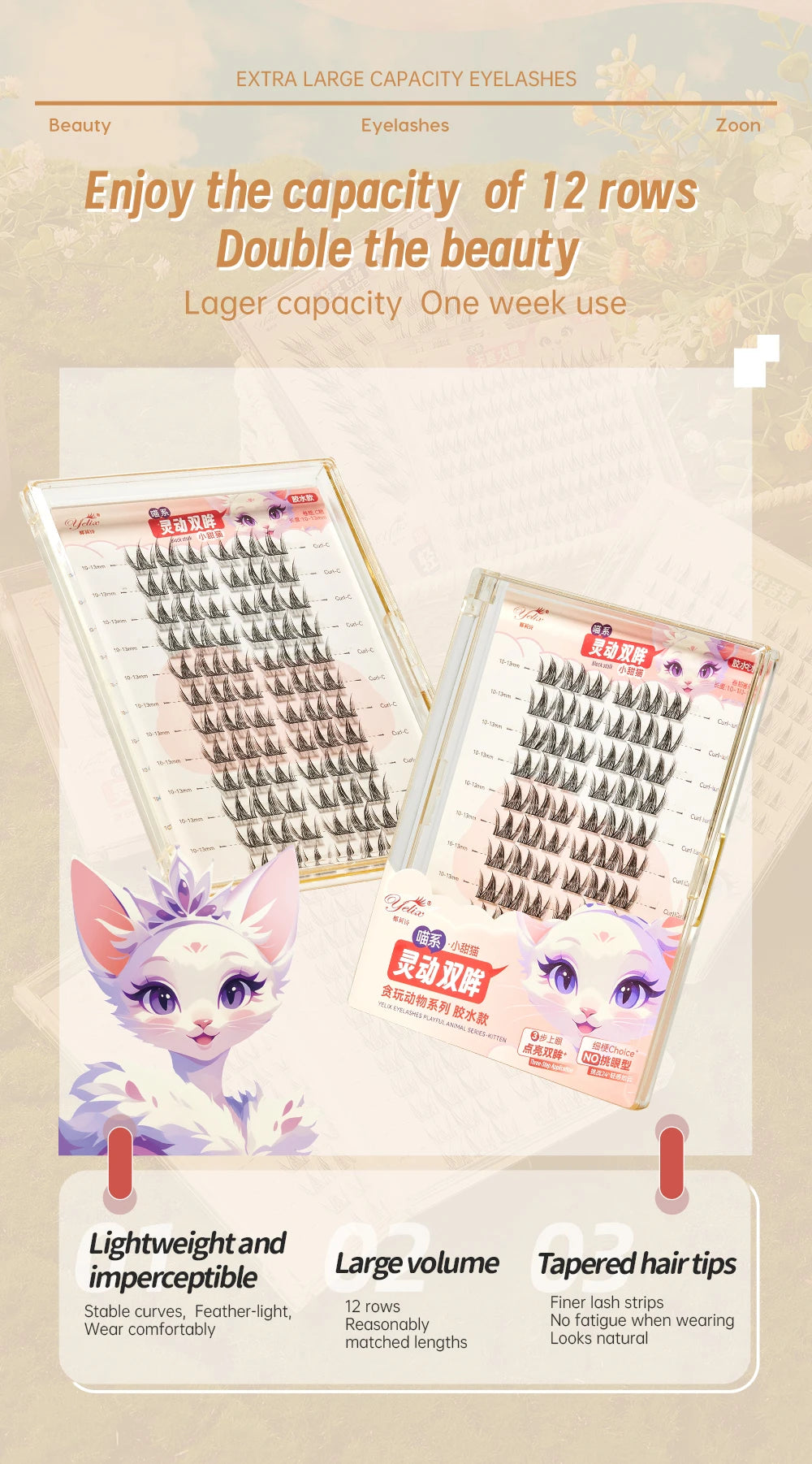Yelix DIY Cluster Lashes Natural Eyelash Extension Volume Individual Lashes Mixed Tray Lashes Cluster Natural Eyelashes Makeup
