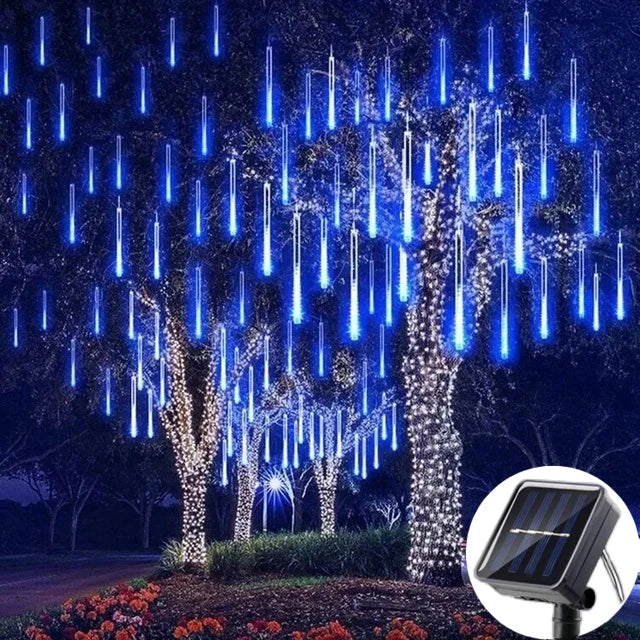Solar Falling Star Meteor Lights 30CM8Tubes-50CM8Tubes LED String IP54 Waterproof Warm White Blue Colorful 8 Modes Christmas LED