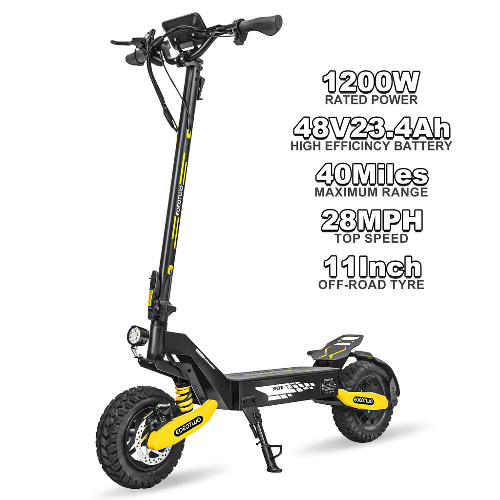 EOEOTWO 1200W Off Road Electric Scooter for Adults 48V Long Range E-Scooter 30MPH Fast Speed 11" Tubeless Tire Foldable Kick Scooter