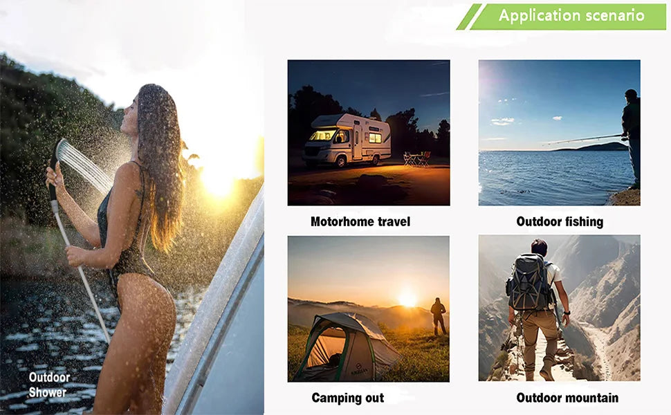 Portable shower for camping, Portable outdoor shower With LED lamp,IPX8 Camping shower pump,Suitable for Hiking,Camping，Beach