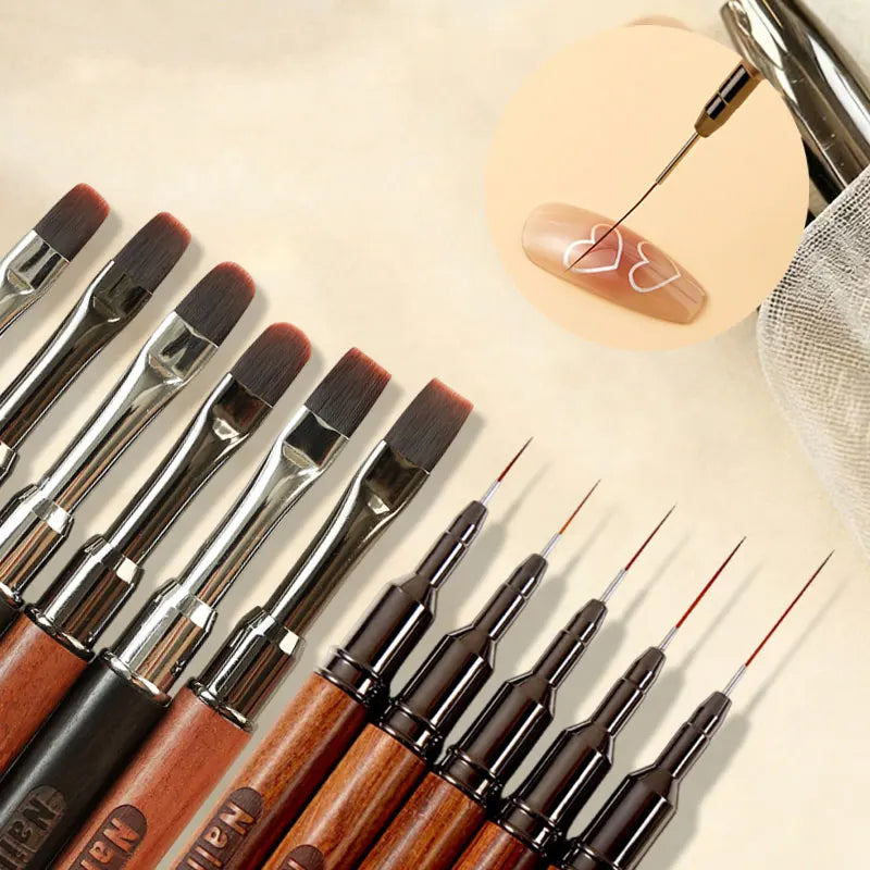 Nails Art Liner Brushes Wooden Handle Phototherapy Acrylic UV Gel Brush for Elongated Lines Painting Professional Manicure Tool