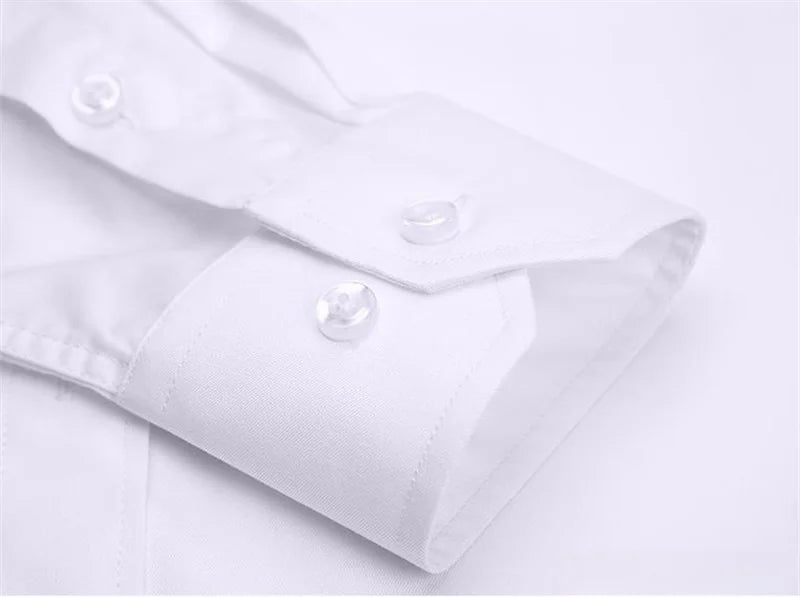 Men's High Quality Dress Shirts Long Sleeve Slim Fit Solid Stripe Business Formal White Shirt Male Pocket Social Clothing 7XL