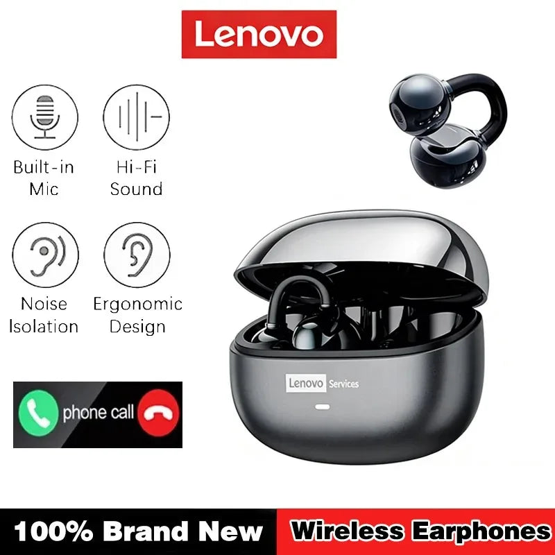 Lenovo LE302 Open Ear Clip On Earbuds Bluetooth 6.0 Wireless Headphones ENC Noise Reduction HIFI Stereo 25H Touch Control