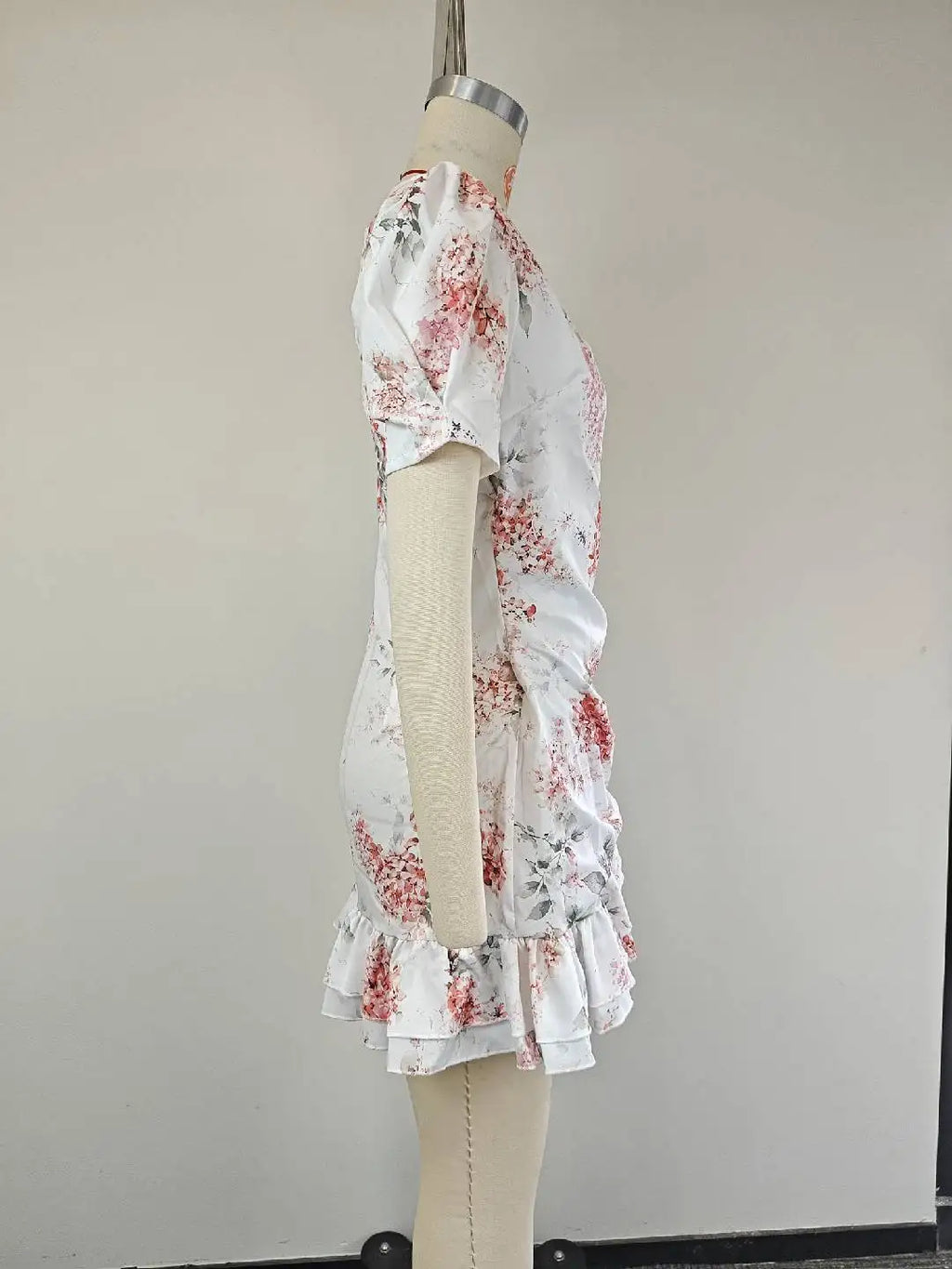 Women Sexy Flora Painted Ruffle Slim Dress Chic Deep V-neck Double Layered Ruffled Hem Dresses Lady New Daily Party Gowns