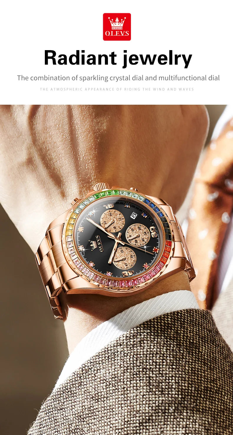 OLEVS 2939 Watches For Man Original Brand Multifunctional Quartz Watch Waterproof Luminous Stainless Steel Men Watches Reloj