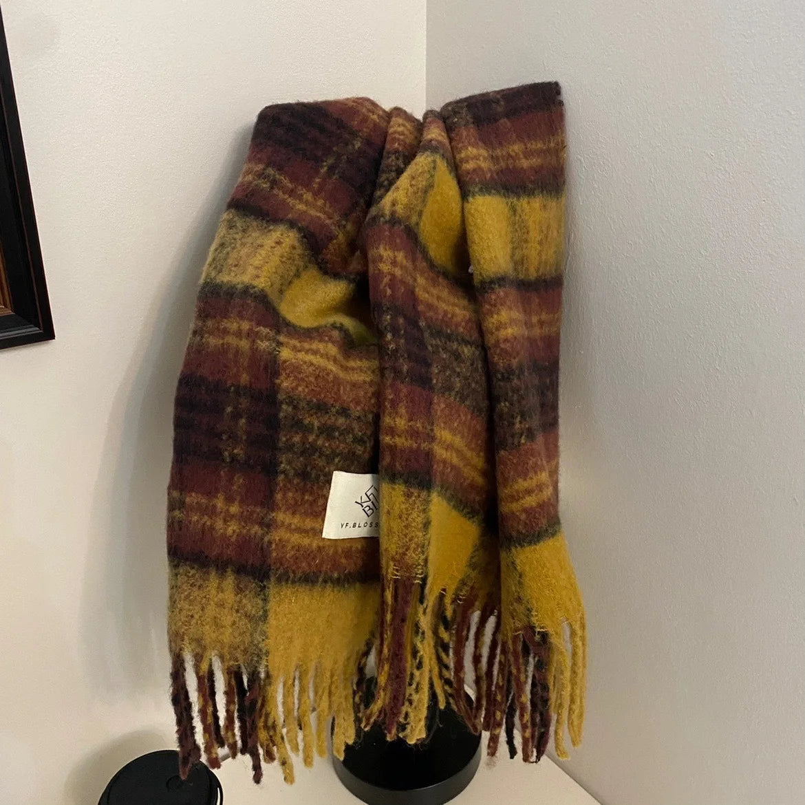 Maillard Womens Reversible Scarf Plaid  Windproof Insulation,personality,Winter Shawl Wrap Oversized Tartan Stripe Fringe Scarve