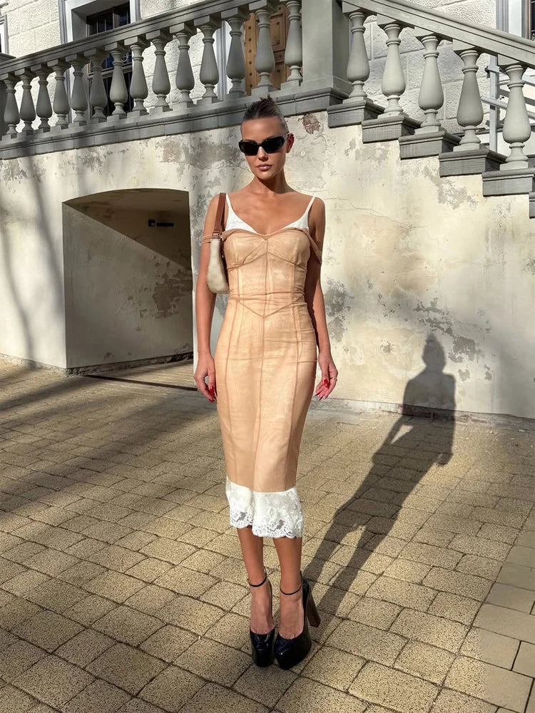 Sexy Lace Patchwork Sling Dress Women V-neck Sleeveless Waist-cinching Irregular Mini Dresses Summer Lady Party Robes 2026 New