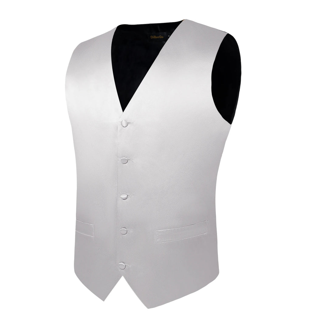 Satin Men's Solid Blue Suit Vest with Tie Handkerchief Cufflinks Business Formal Waistcoat Wedding Prom Men Sleeveless Jacket