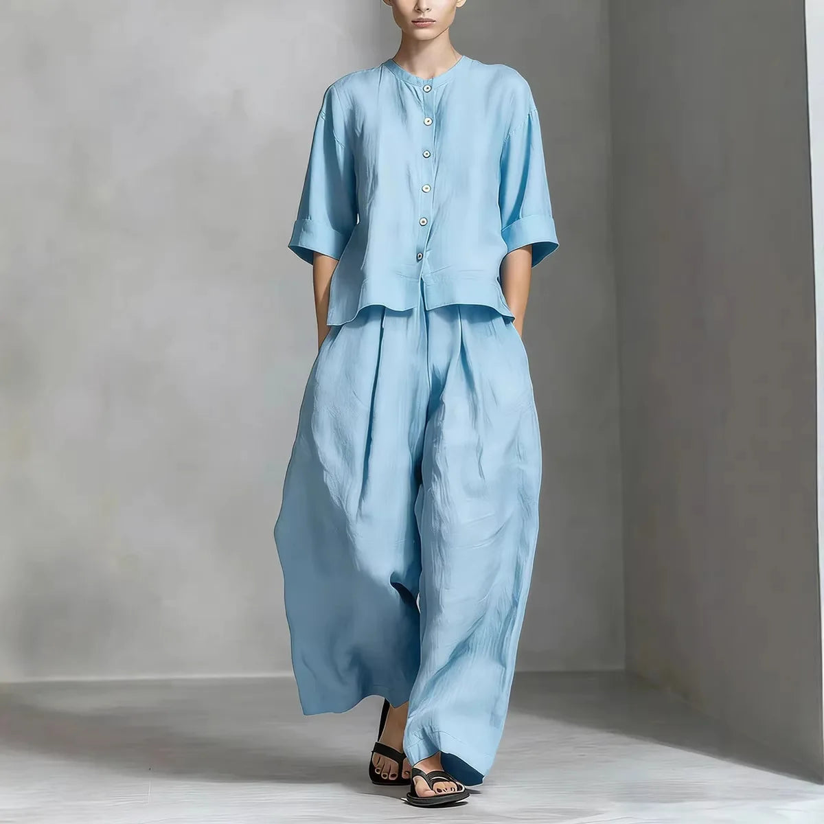 2026 New Women's Fashion Set Elegant Sleeveless Tank Top Modern Wide Leg Pants 2-Piece Outfits Summer Casual Solid Color Set