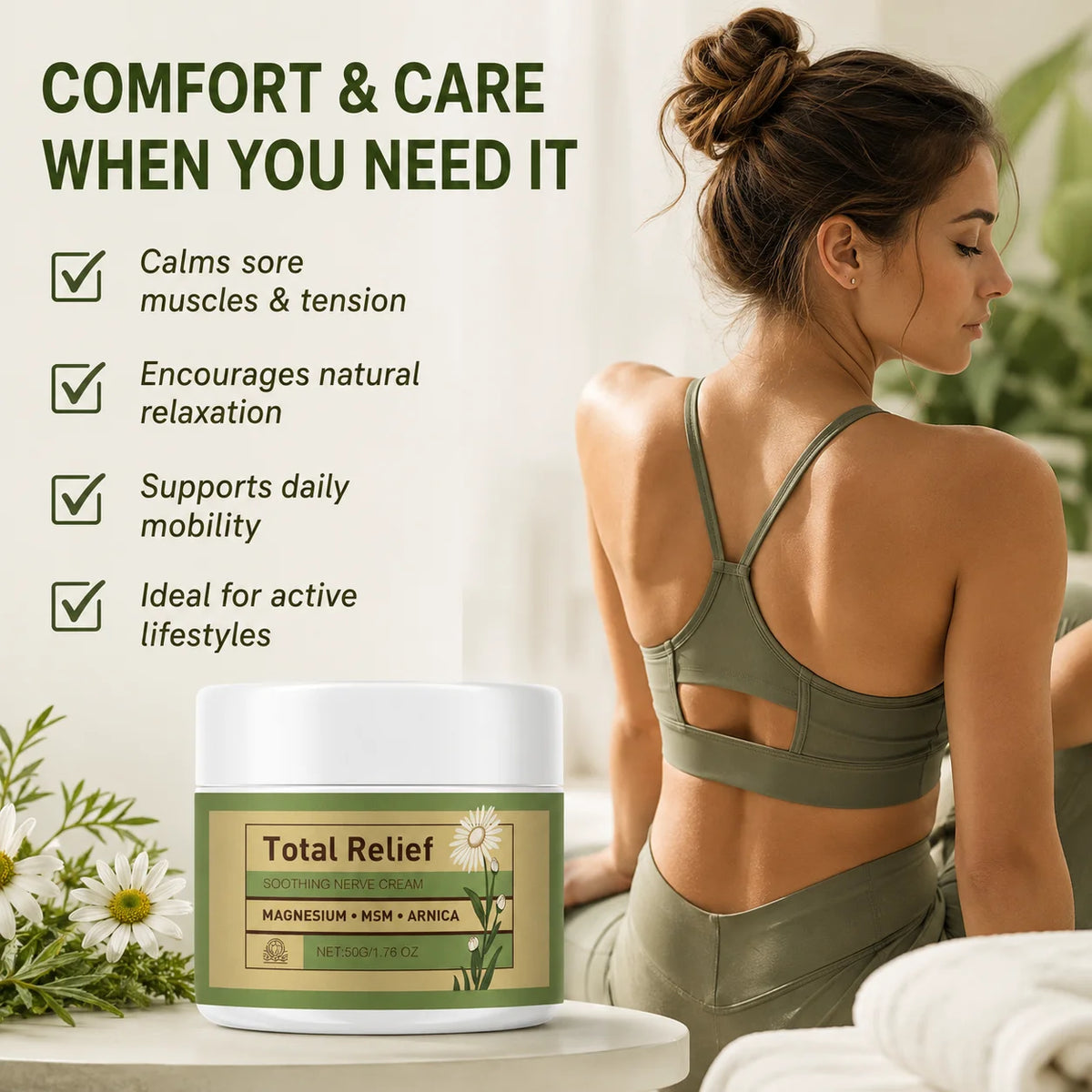 Magnesium Soothing Cream | Relieve Nerves Tension Reduce Muscle Discomforts Joint Care Fast Absorb | Total Relief Body Cream