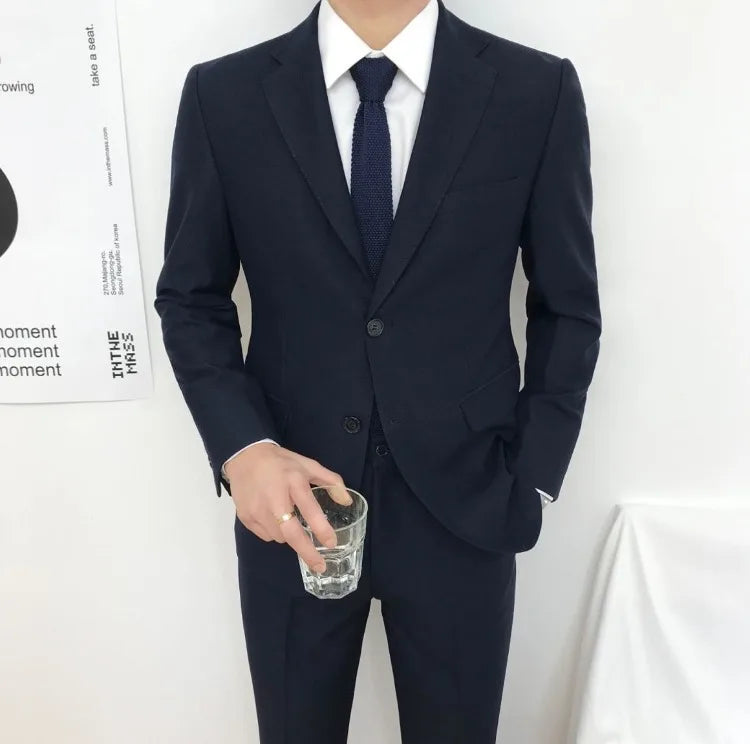 Men Slim Fit Business Casual Suit Set Long Sleeve Blazer Student Youth Formal Two Piece Outfit