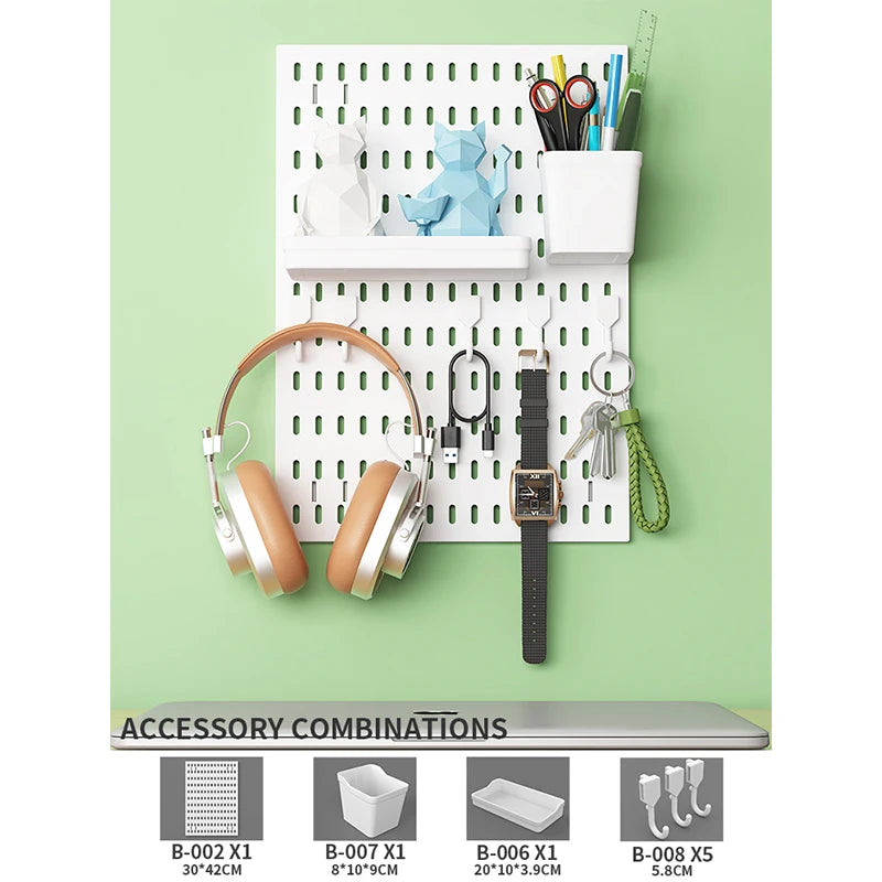 Study Room Pegboard with Shelves Tool Free Wall Grid Scratch Proof Easy to Install for Computer Desk Accessories