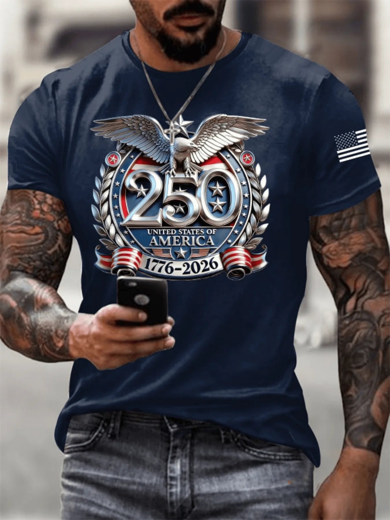 Men's USA 250th Anniversary Eagle Print T-Shirt - Commemorative Short Sleeve Round Neck Casual & Athletic Wear Casual Outfits