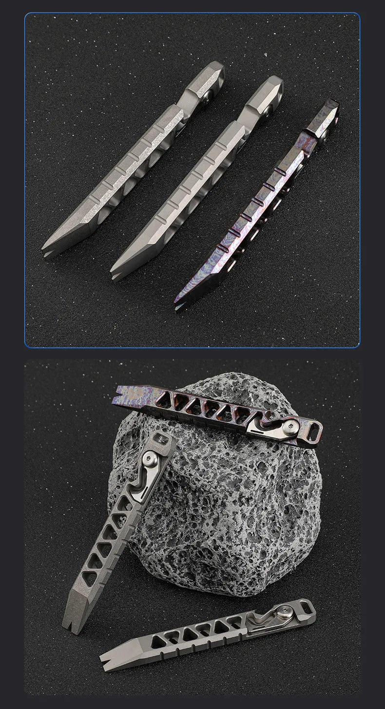 EDC Titanium Alloy Crowbar Portable Bottle Opener Safety Belt Cutter Outdoor Camping Gear Multifunction Tools
