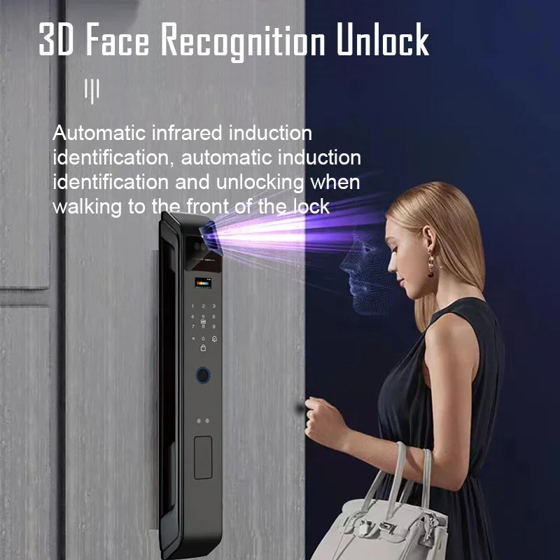 3D Face Recognition WIfi Tuya APP Remote Unlock Voice Intercom Smart Door Lock With Camera Fingerprint Password Digitl Door Lock