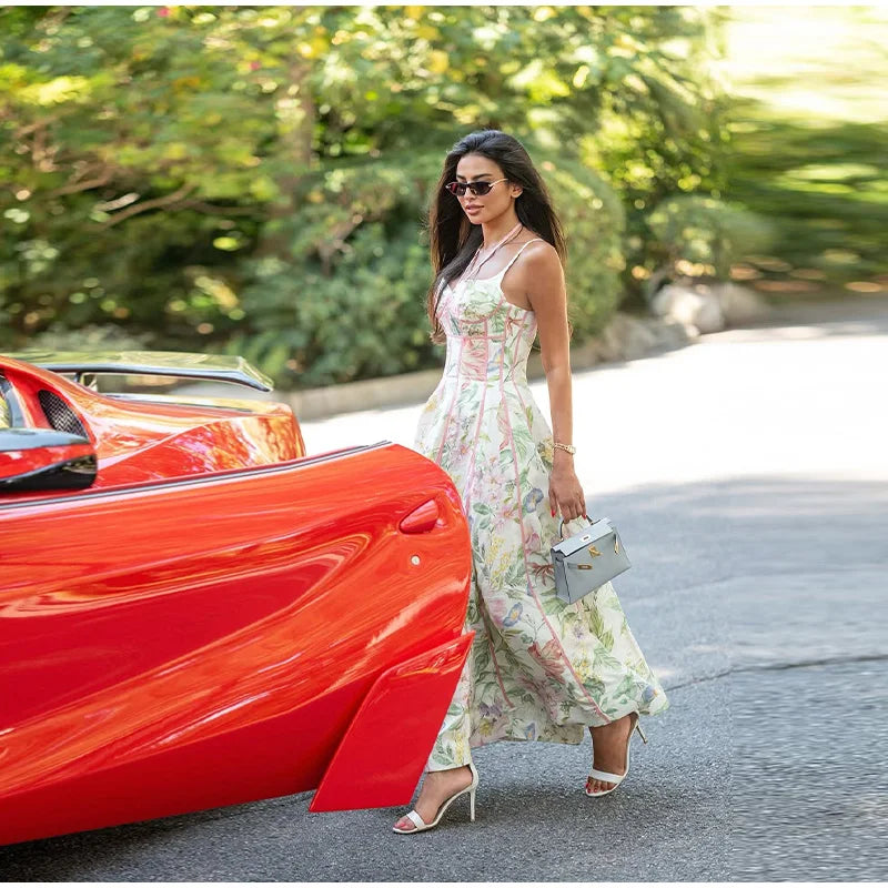 Fashion Women Dress Floral Printed Halter Tube Tops Sleeveless Lace Up Waist-Closed Female Dresses 2026 Summer Lady Robe