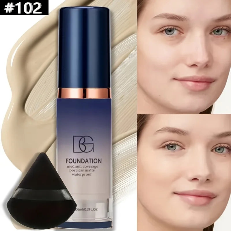 2pcs Face Makeup Set, Includes a Bottle of All in One Foundation and a Black Triangular Powder Puff