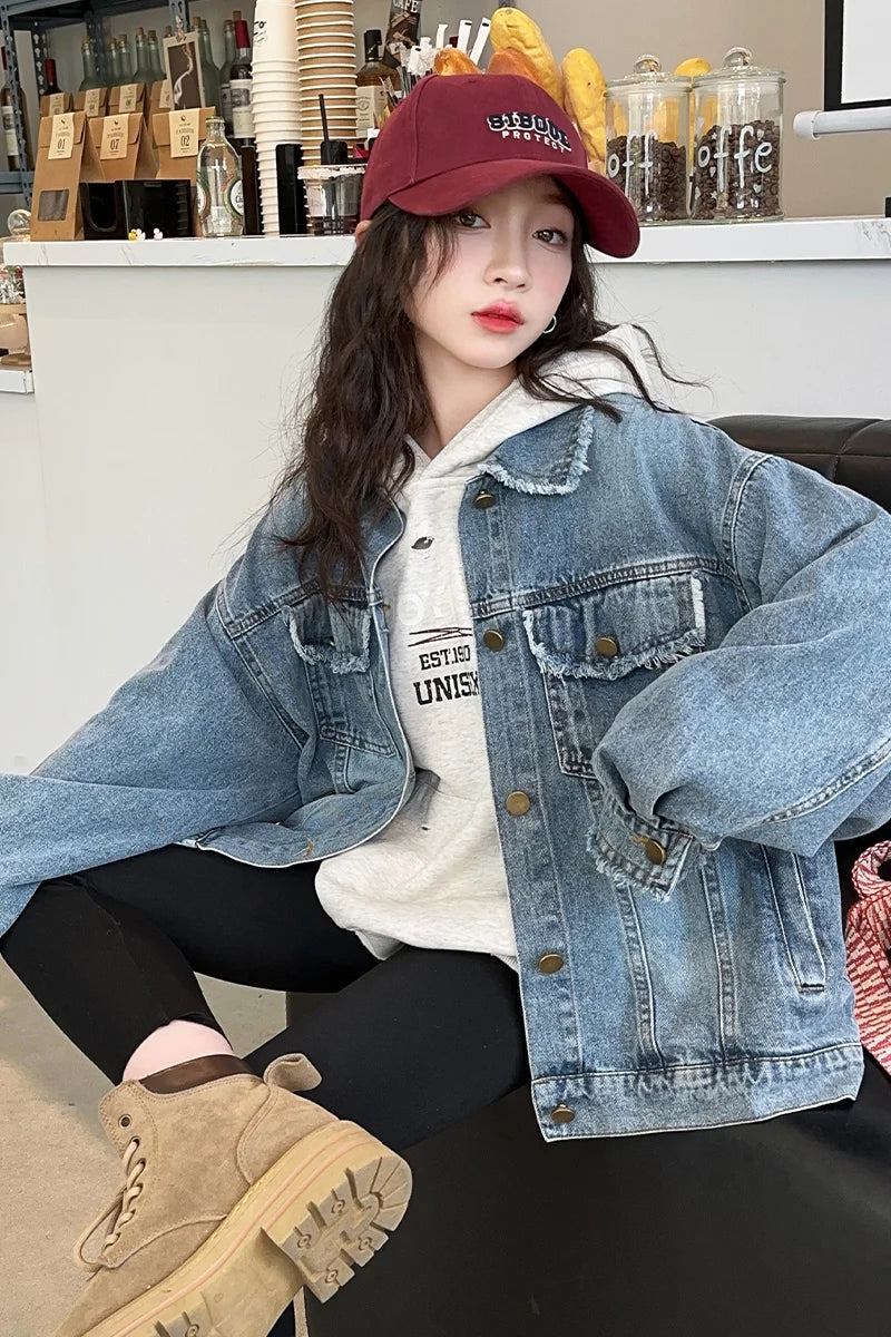 Girls Denim Jacket Spring Autumn 2026 New Style Casual Versatile Loose Button Down Jean Coat Fashion Children's Clothing