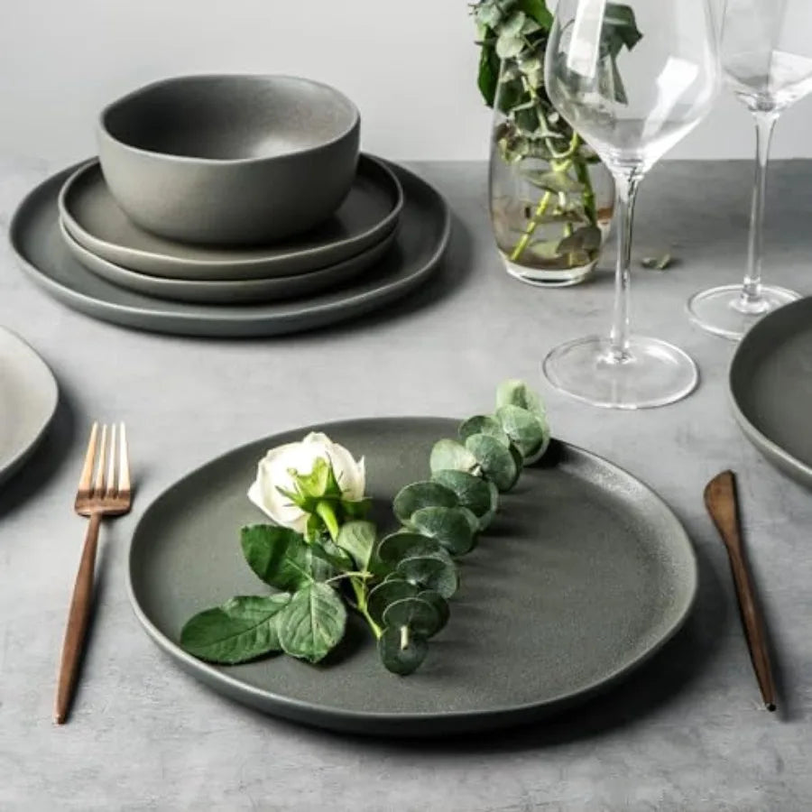 Ceramic Dinnerware Sets, Wavy Rim Stoneware Plates and Bowls Sets, Dishwasher and Microwave and Oven Safe Dishes set, 2pc