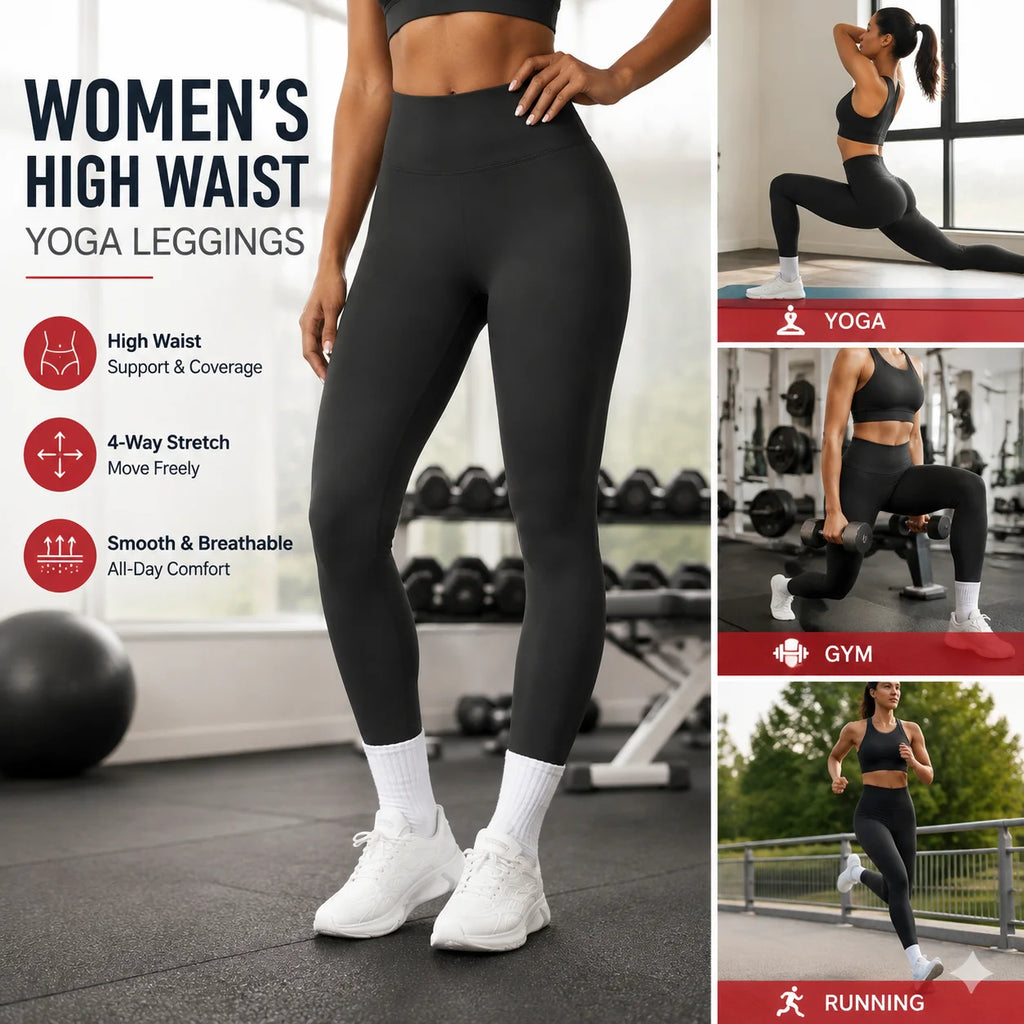 Women's High Waist Yoga Leggings Workout Pants Nylon Spandex Solid Gym Fitness Activewear