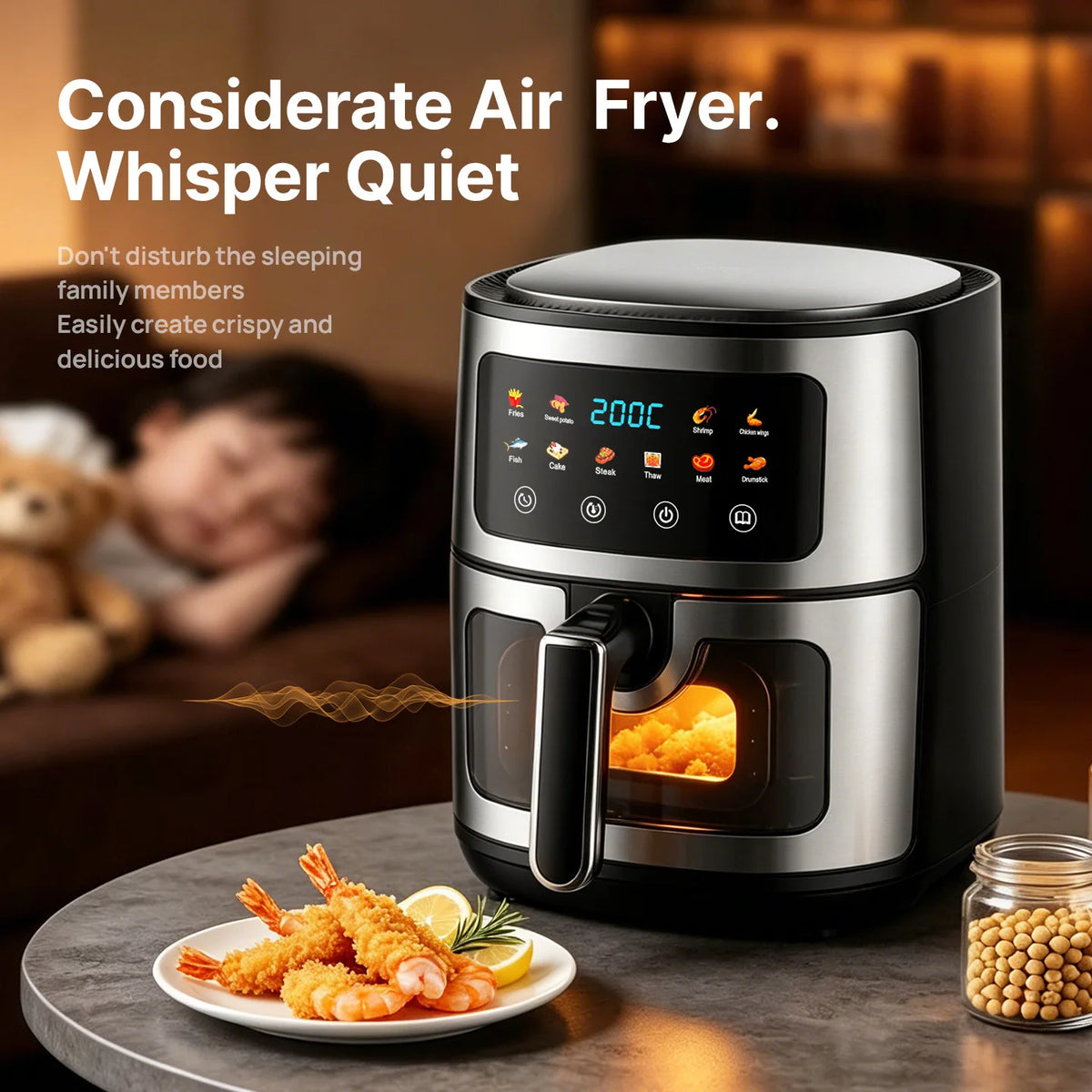 Oven Oilless Cooker with Touch Control Nonstick Basket Visible Window 8L Air Fryer with Electric Hot Fryer