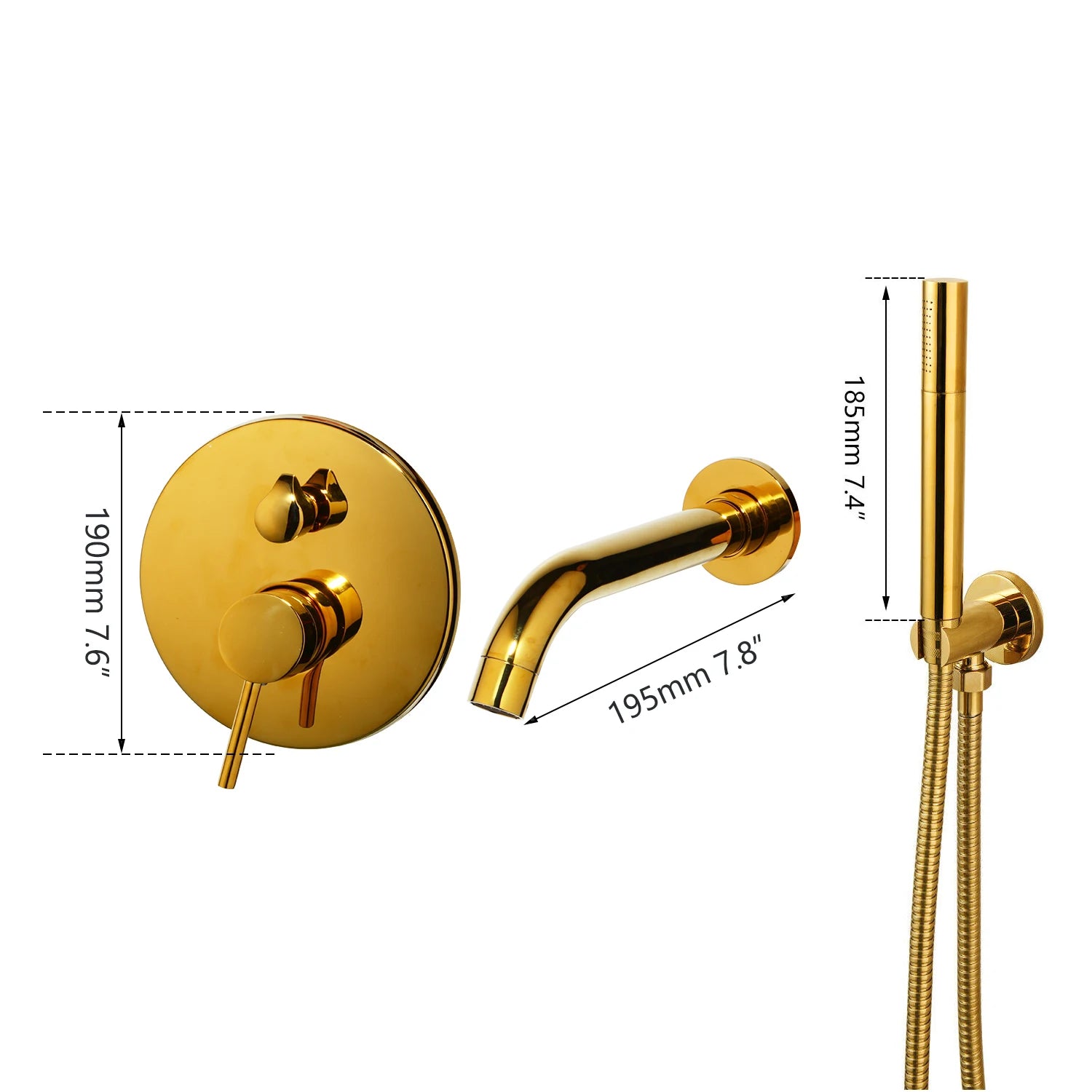 OUBONI Brush Gold Bathroom Shower Systerm Bathtub Faucet Wall Mount Golden Plated 2 Ways athtub Mixer Shower Set Mixer Tap