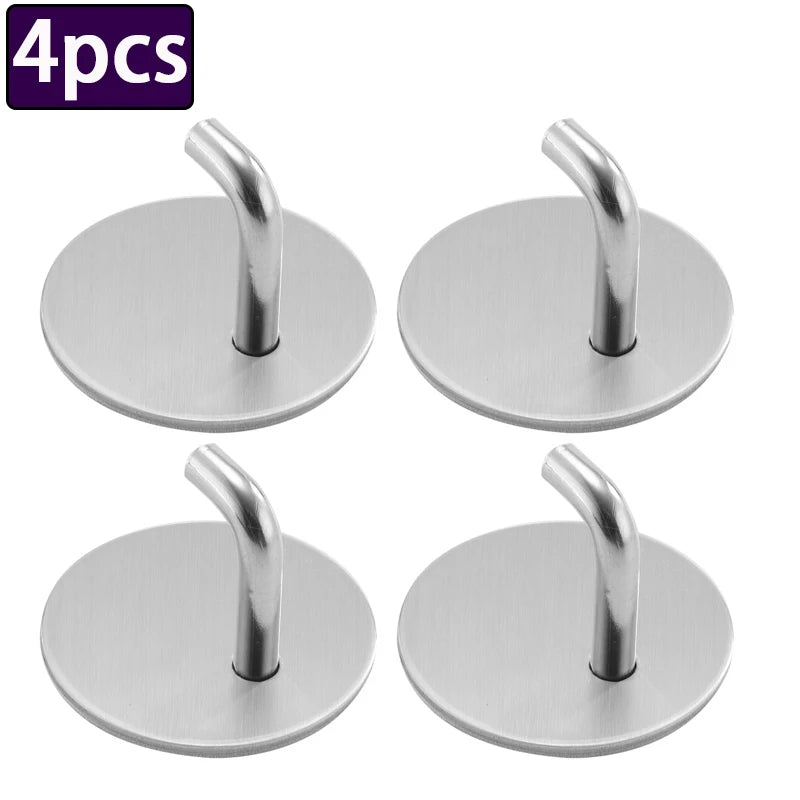 4pcs Stainless Steel Wall Hook Storage Hanger for Key Bag Clothes Waterproof Kitchen Bathroom Robe Towel Hook Organizer Accessor