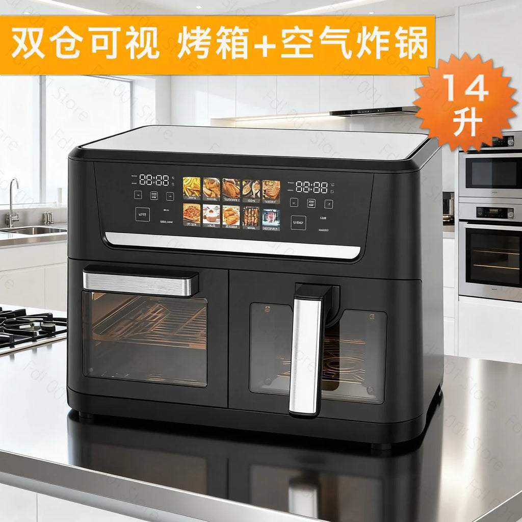 14L Large Capacity Visual Air Fryer Double Chamber Smoke‑free Electric Oven for Household and Commercial Cooking
