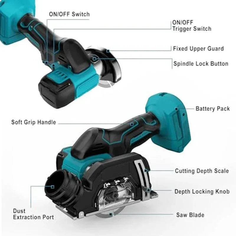 Makita  For 18V Battery Cordless Electric 3 Inch  Angle Grinder 19500RPM  Cut Off Tool Tile Cutter for Wood Tile Plastic Tool