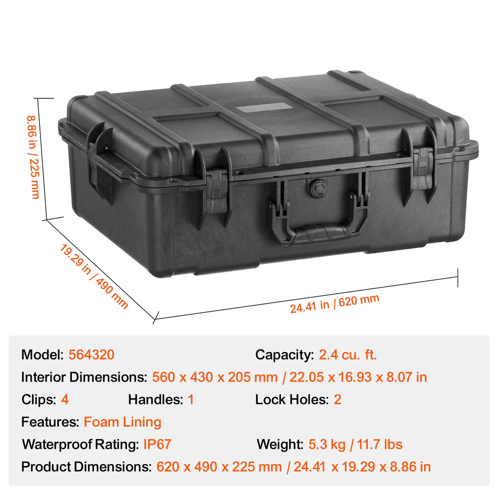 SucceBuy IP67 Weatherproof Hard Case Heavy Duty Protective Case w/ Pre-cut Foam and Handles for Travel Hunting Military Cameras