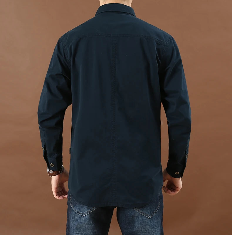100% Cotton High Quality Spring Fall Fashion Men's Long-Sleeve Solid Color Casual Shirt Multi Pocket 6XL Large Size Cargo Jacket