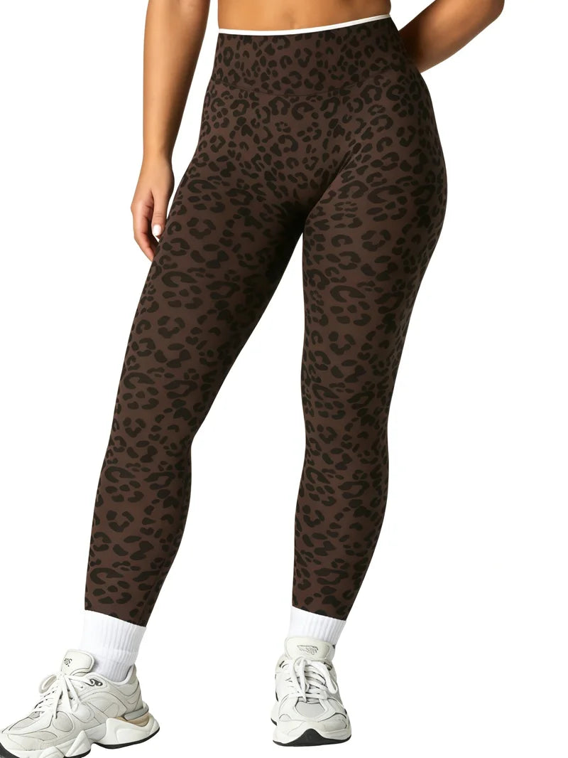 HISTELLO Seamless Sports Pants Leopard Print High Waist Scrunch Hip Shaping Elastic Tummy Fit Running Fitness Yoga Leggings