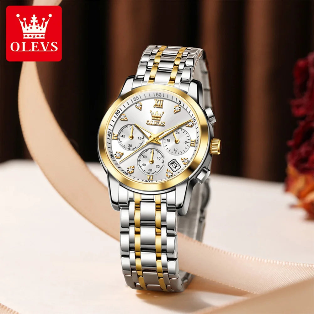 OLEVS 2858 New Womens Watch Original Multifunction Quartz Wristwatch Waterproof Luminous 24 Hours Gift Box Watch For Ladies