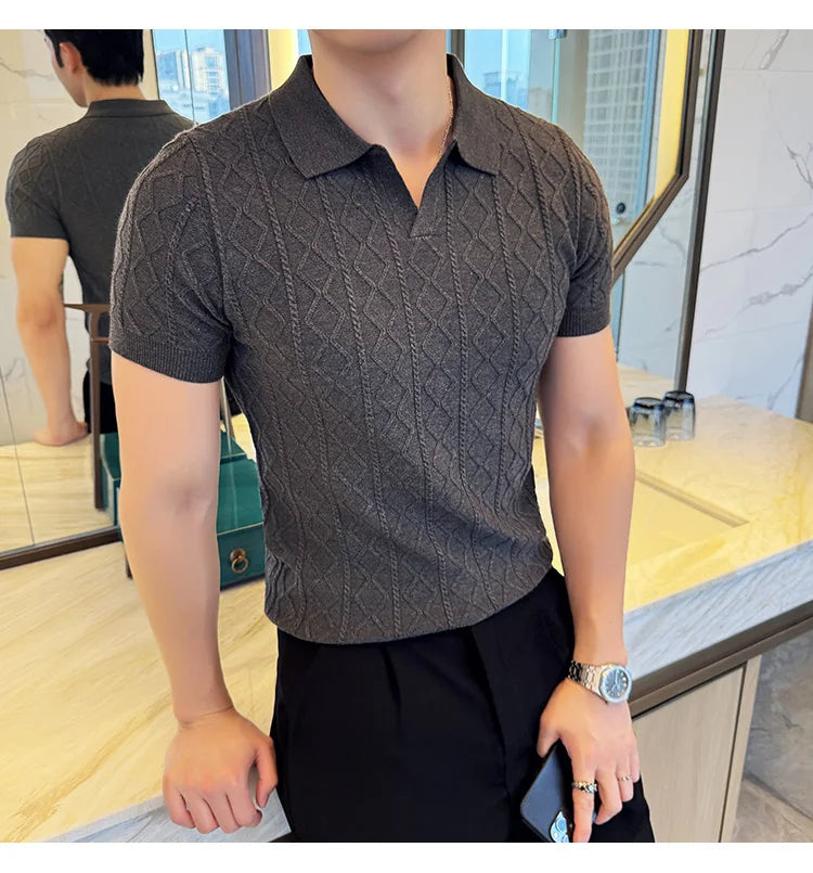 Polo Style Sweaters For Men Autumn Winter New Slim Fit Short Sleeve Mens Casual Sweater Turn Down Collar Knitted Pull Homme 3XL