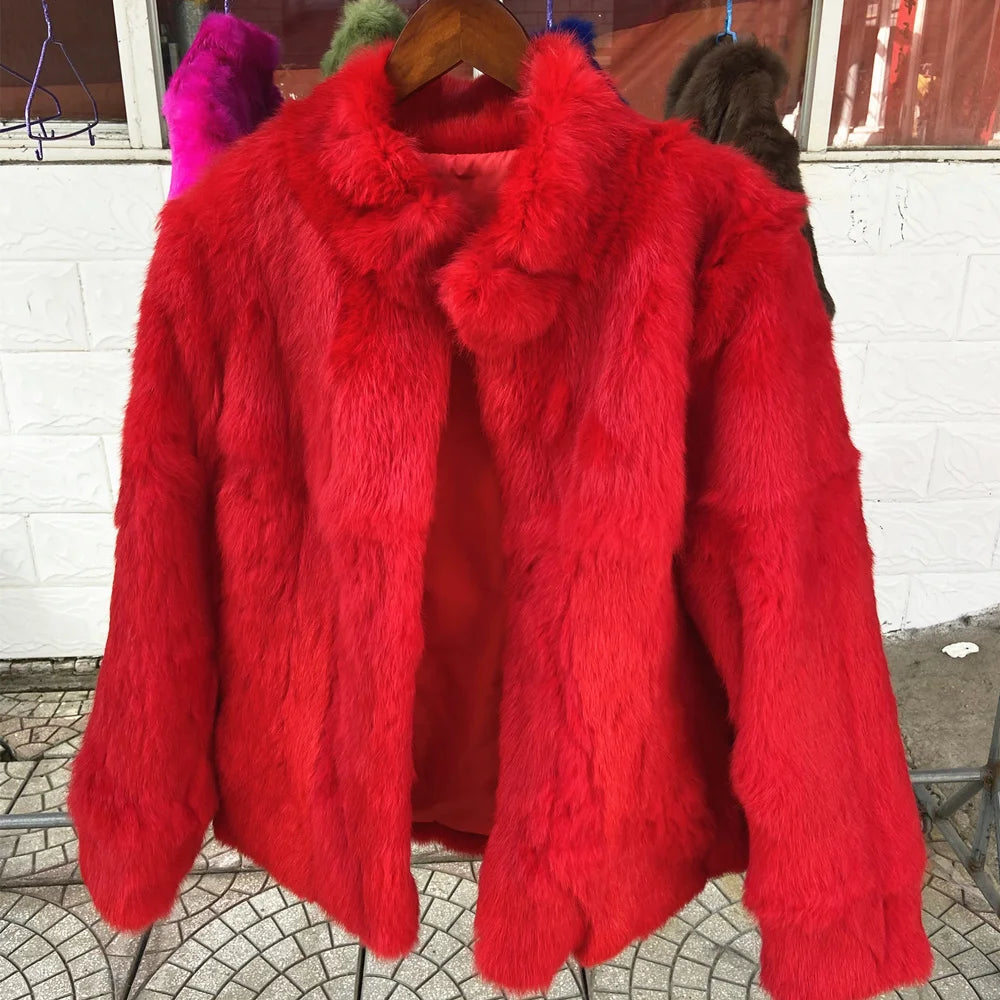 Natural Rabbit Fur Coat Women Winter Jacket Real Leather And Fur Bolero Women's Clothing Female Outerwears With 2025 Black Cold