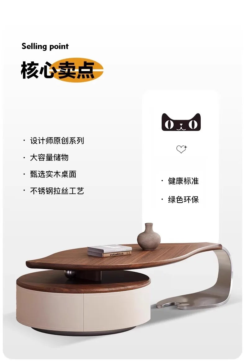 Modern simple leaves solid wood special-shaped small apartment art living room household antique saddle leather coffee table
