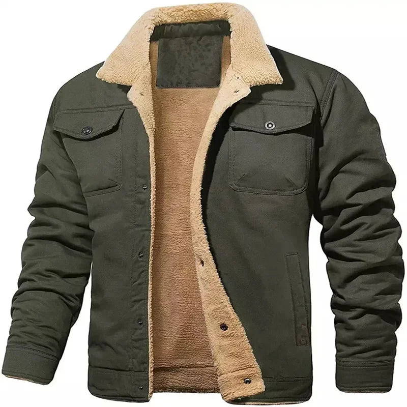 New Winter Men's Bomber Jacket High-quality Plush Thicken Wool Cargo Jackets Lapel Button-up Thick Warm Coat for Men Outwear 5XL