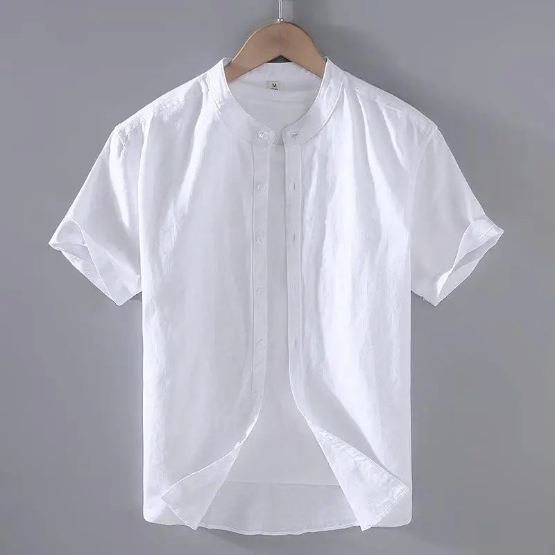 Men's Short-Sleeved Shirt Summer Streetwear Plain Color Stand Collar Casual Beach Style plus Size M-5XL